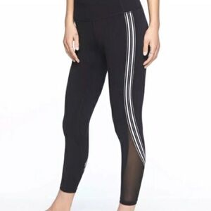 Athleta Salutation 7/8 Tights with Black & White Stripes & Mesh size Large